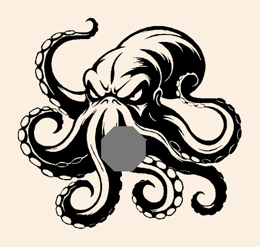 Kraken drawing with tentacles curling outwards