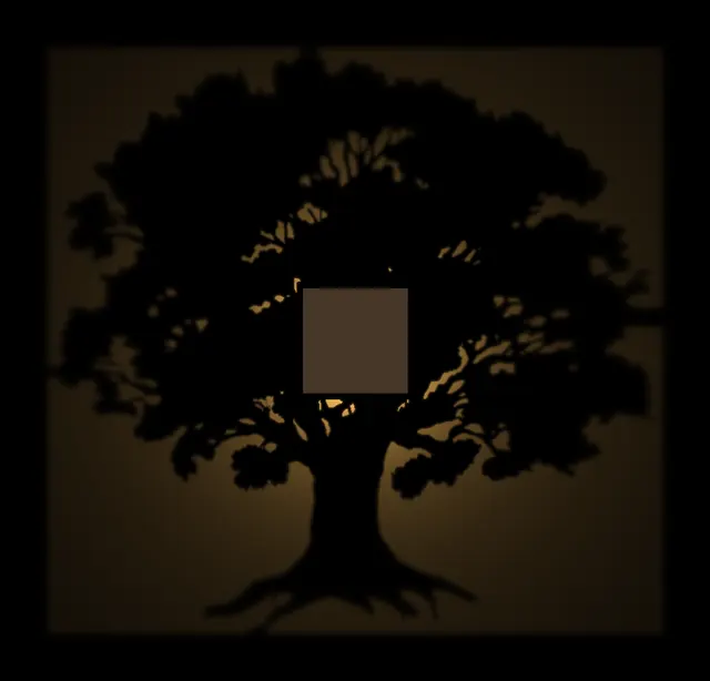 Shadow from a framed rectangular lamp: the tree inside a lit rectangle