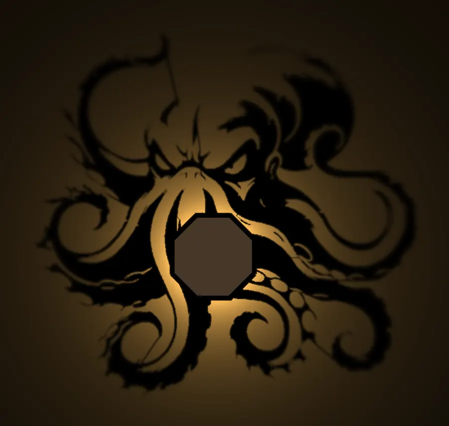 Kraken shadow on the wall, the lamp hidden in its body